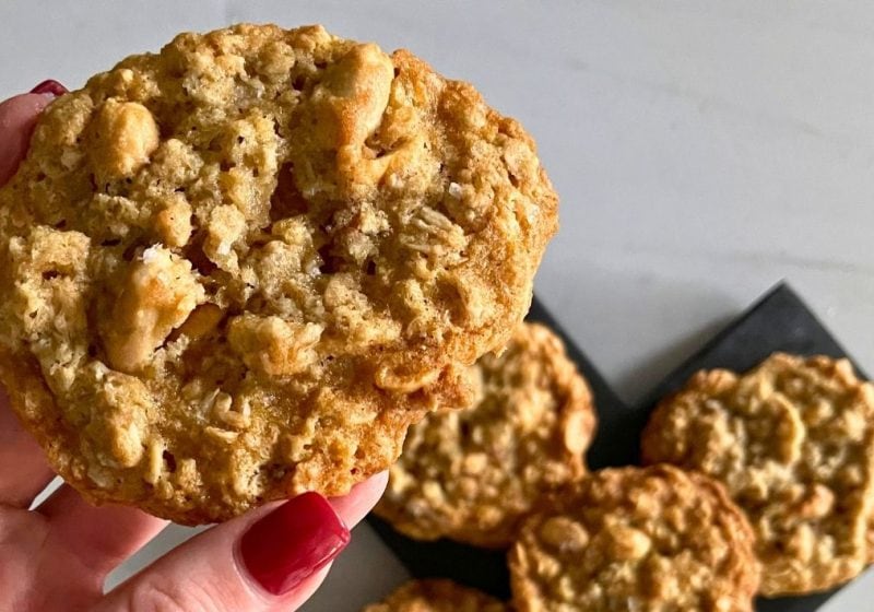 A close up picture of a peanut butter cookie