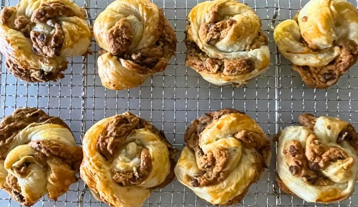 cookie puff pastry cooling on a wire rack