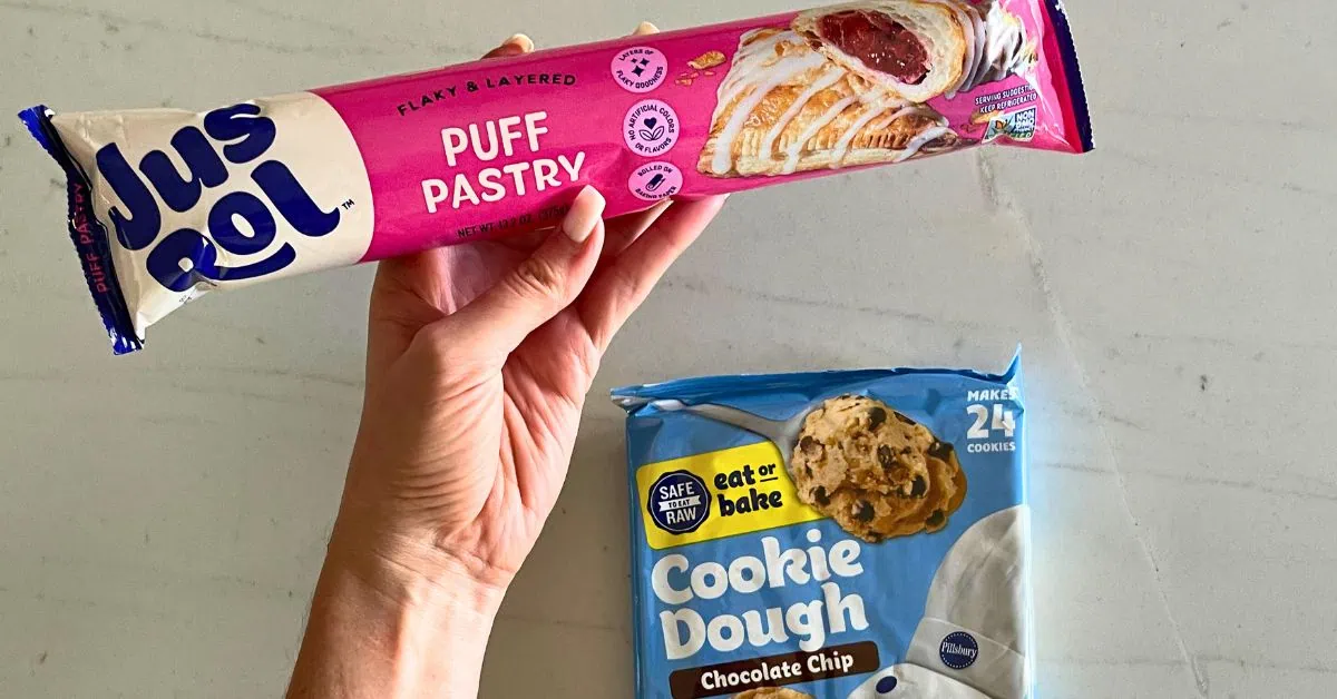 two ingredient pastry: puff pastry dough and chocolate chip cookie dough